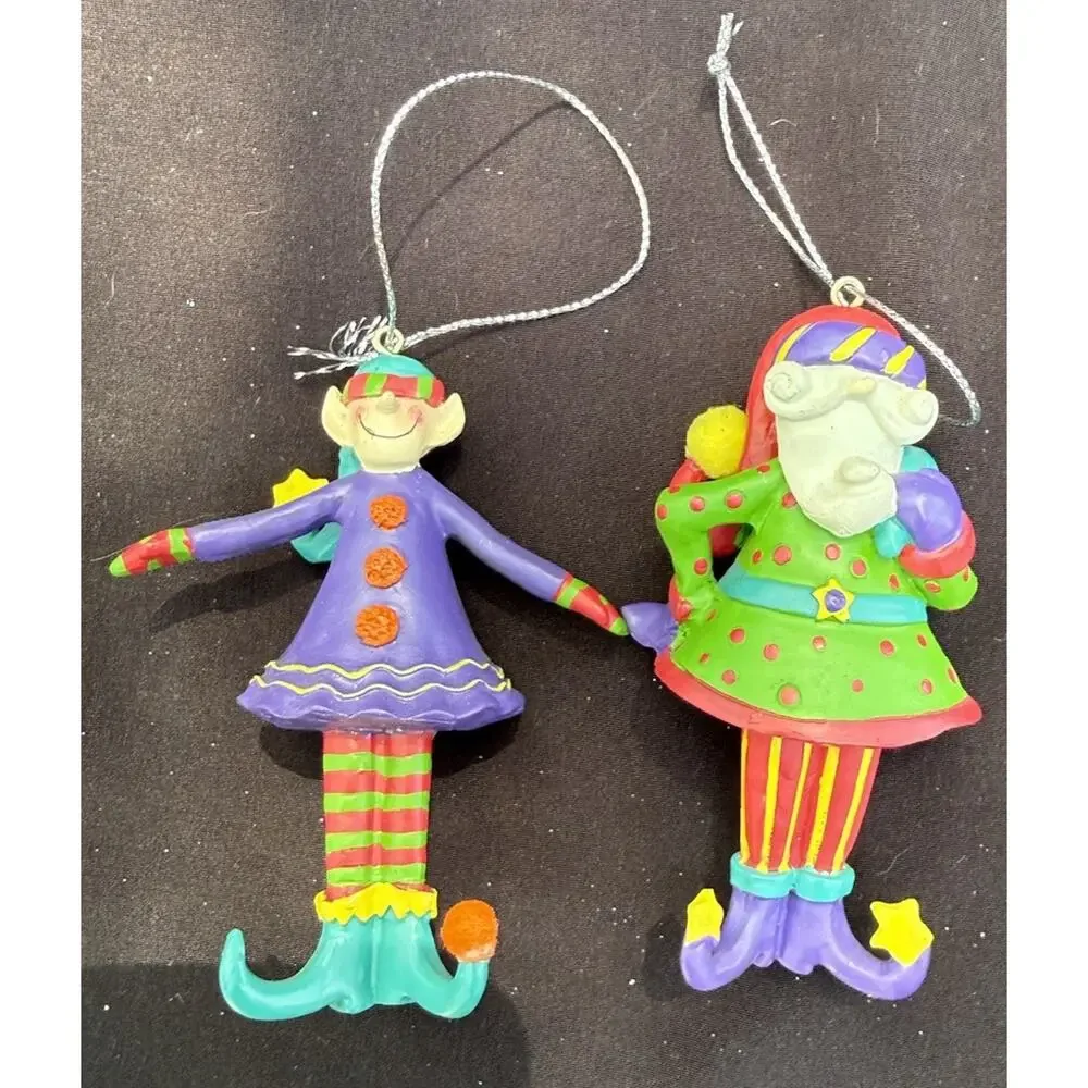 Giftcraft Inc. 614054 Twinkle Toes Resin Santa & Elf Christmas Ornaments -K2